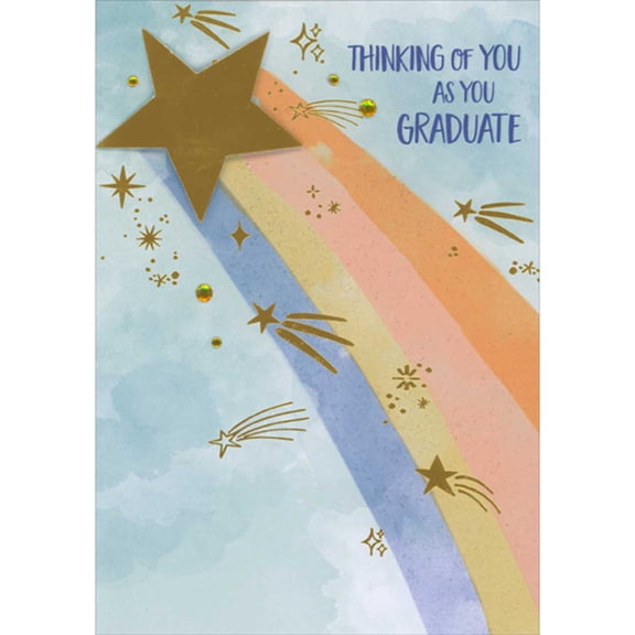 Designer Greetings Large 3D Gold Foil Shooting Star With Rainbow Colored Tail Hand Decorated Graduation Card