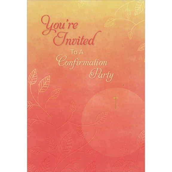Designer Greetings Leafy Vines on Orange and Yellow Background Package of 8 Confirmation Party Note Card Invitations