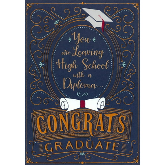 Designer Greetings Leaving High School With a Diploma : Orange Foil Lettering Graduation Congratulations Card