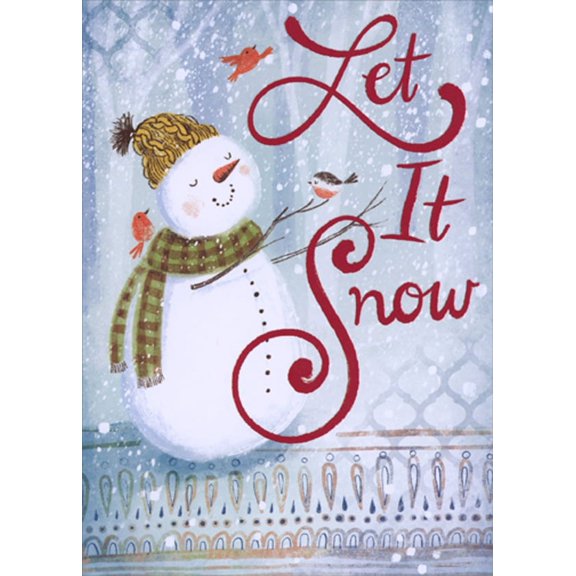 Designer Greetings Let it Snow: Smiling Snowman with Small Bird Perched on Arm Box of 15 Holiday Cards