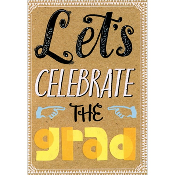 Designer Greetings Let's Celebrate the Grad: Blue Hands Pointing on Light Brown Package of 8 Graduation Party Invitations