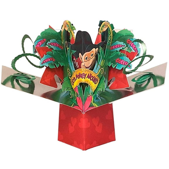 Designer Greetings Let's Monkey Around 3D Pop Up Paper Sculpture Funny Valentines Day Card