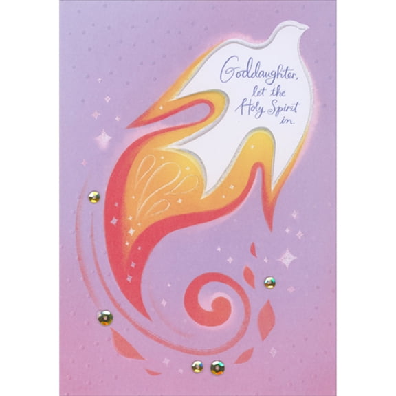 Designer Greetings Let the Holy Spirit In: Die Cut 3D Dove with Trailing Flames Hand Decorated Confirmation Card for Goddaughter