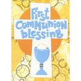 thumbnail image 1 of Designer Greetings Light Blue Chalice on Large White Cross Over Orange Sun 1st / First Communion Congratulations Card, 1 of 2
