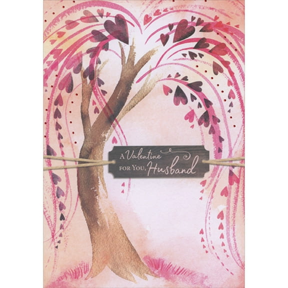 Designer Greetings Light Brown Curving Tree with Flowing Pink and Red Hearts Branches Valentine's Day Card for Husband