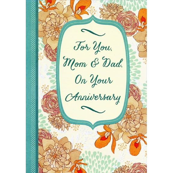 Designer Greetings Light Brown and Orange Flowers with Blue Border Wedding Anniversary Congratulations Card for Mom and Dad