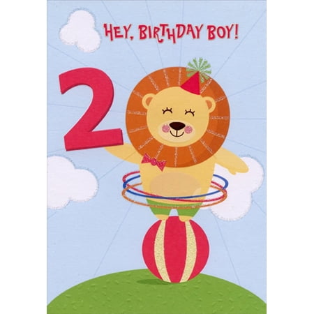 Designer Greetings Lion Balancing on Ball Age 2 / 2nd Birthday Card for Boy