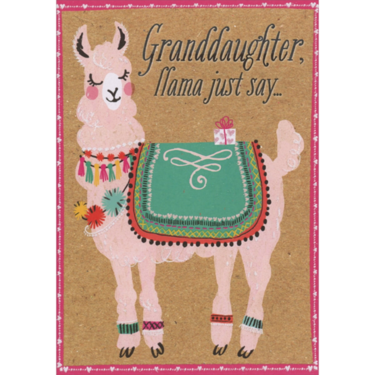 Designer Greetings Llama Just Say: Llama with Blue Mat and Small Gift Juvenile Valentine's Day Card for Young Granddaughter