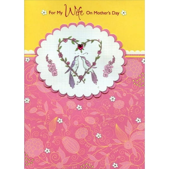 Designer Greetings Love Birds with Gem Heart Handmade: Wife Designer Boutique Mother's Day Card