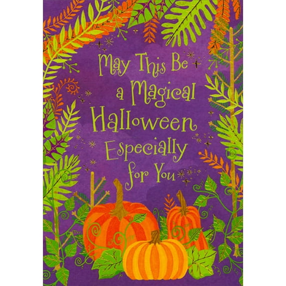 Designer Greetings Magical Halloween : 3 Pumpkins Under Purple Sky Halloween Card Especially for You