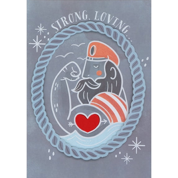 Designer Greetings Man Flexing Muscle with Red Heart Tattoo Inside 3D Die Cut Rope Frame Hand Decorated Father's Day Card for Father