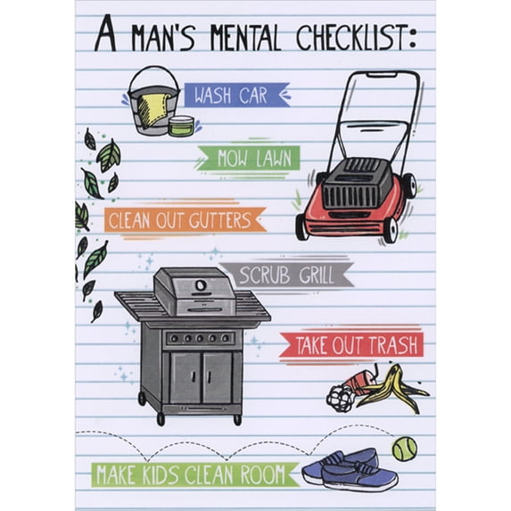 Designer Greetings Man's Mental Checklist: Wash Car, Mow Lawn Funny / Humorous Risque Father's Day Card for Sweetheart (Husband)