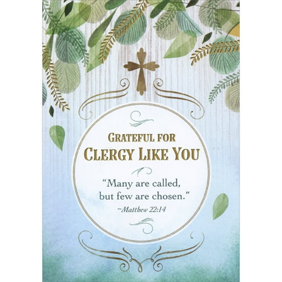 Designer Greetings Many Are Called: Green and Blue Leaves and Gold Foil Vines Clergy Appreciation Card