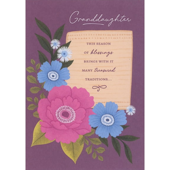 Designer Greetings Many Treasured Traditions: Pink, Blue and White Flowers Passover Card for Granddaughter
