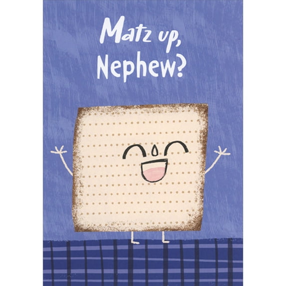 Designer Greetings Matz up, Nephew: Matzah with Happy Face and Raised Arms Juvenile Passover Card for Young Nephew