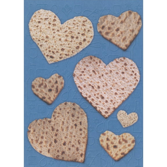 Designer Greetings Matzah Cut Into Heart Shapes Over Blue Images Funny Passover Card