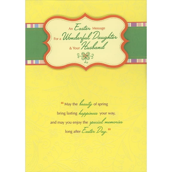 Designer Greetings May the Beauty of Spring: 3D Die Cut Banner on Bright Yellow Hand Decorated Easter Card for Daughter and Husband