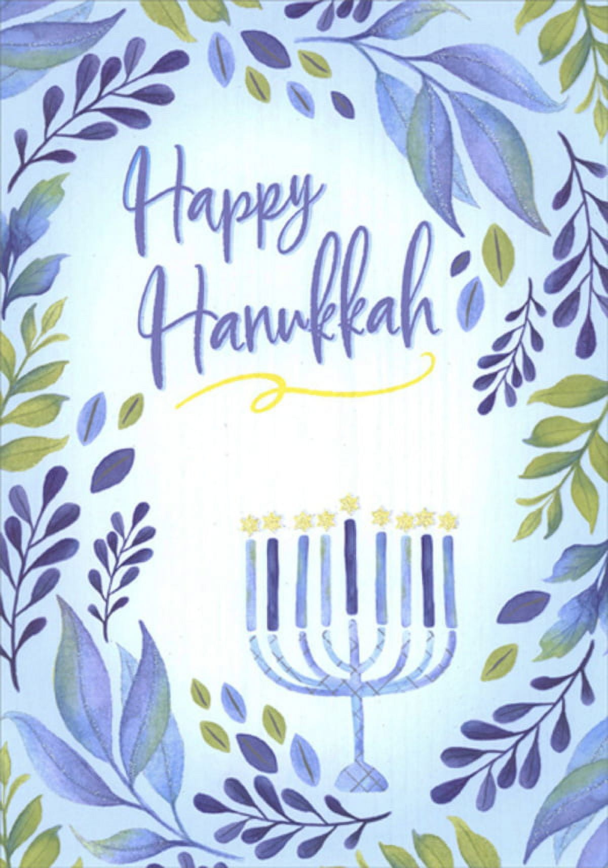 Designer Greetings Menorah : Light Blue and Green Vine Borders Box of 18 Hanukkah Cards
