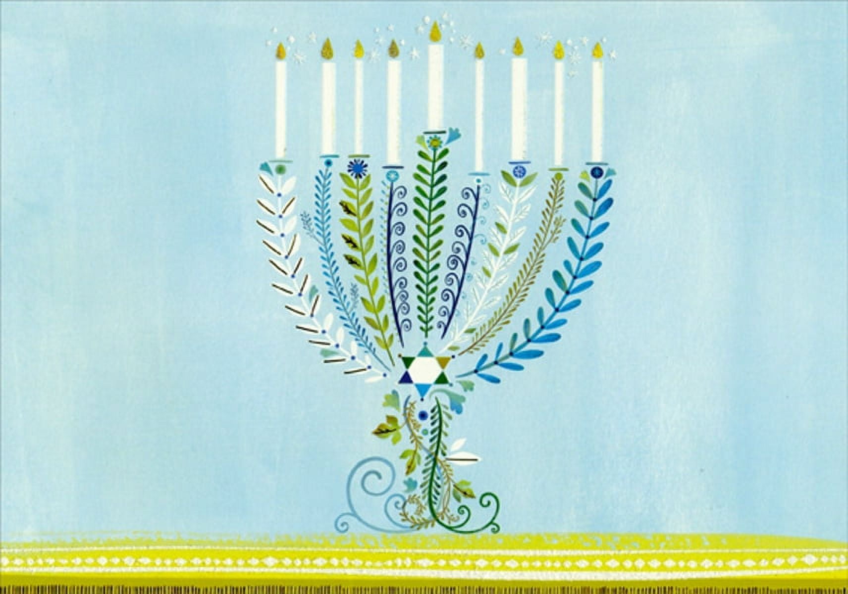 Designer Greetings Menorah and Gold Tabletop on Light Blue Hannukah Card