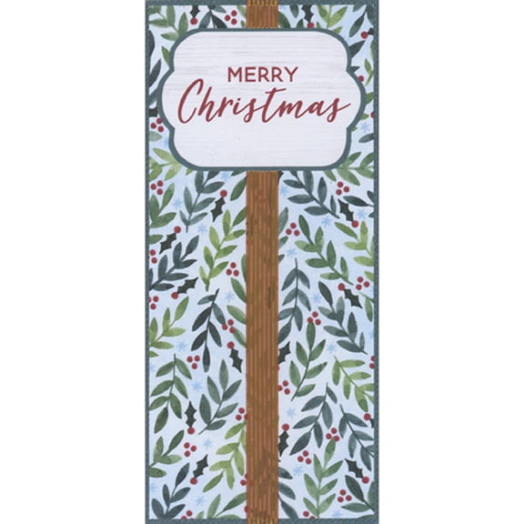 Designer Greetings Merry Christmas Over Brown Column and Holly on Light Blue Package of 8 Christmas Money Holders / Gift Card Holders