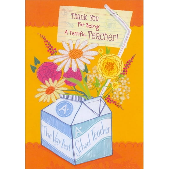 Designer Greetings Milk Carton Flower Bouquet Teacher Appreciation / Thank You Card from Girl