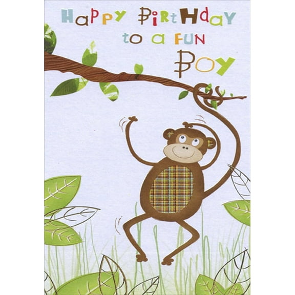 Designer Greetings Monkey and Single Branch on Shimering Paper Juvenile : Kids Birthday Card for Young Boy