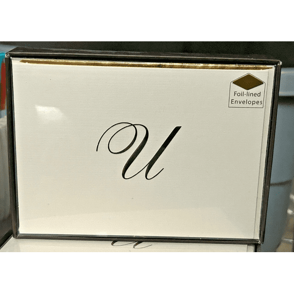 Designer Greetings Monogram "U" Boxed Notecards W/Gold Foil Envelopes 10 Cnt
