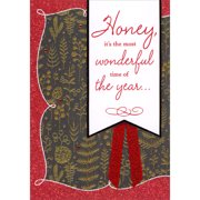 Designer Greetings Most Wonderful Time Red Letters on White 3D Banner, Red Ribbons and Sequins Hand Decorated Christmas Card for Honey