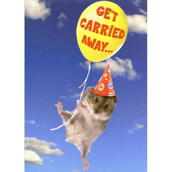 Designer Greetings Mouse Floating Under Get Carried Away Balloon Cute Birthday Card