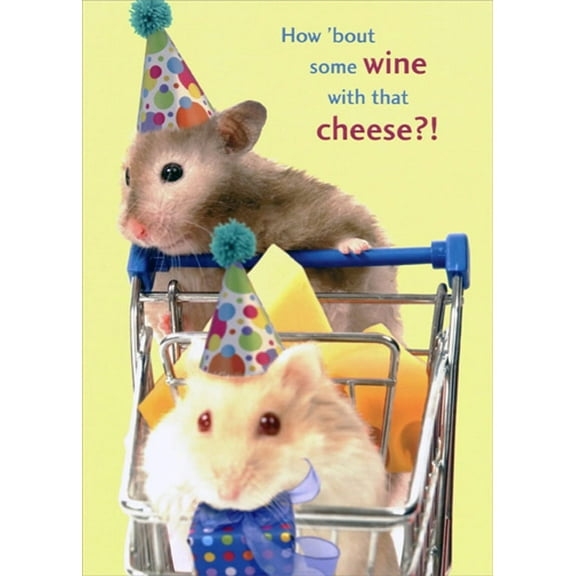Designer Greetings Mouse Pushing Shopping Cart Containing Cheese and Mouse Birthday Card