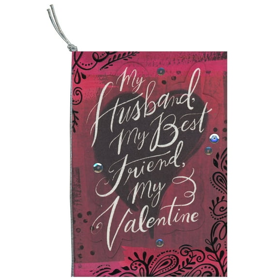 Designer Greetings My Husband, My Best Friend 3D Tip On Banner with White Lettering and Black Swirling Vines on Dark Pink Hand Decorated Valentine's Day Card