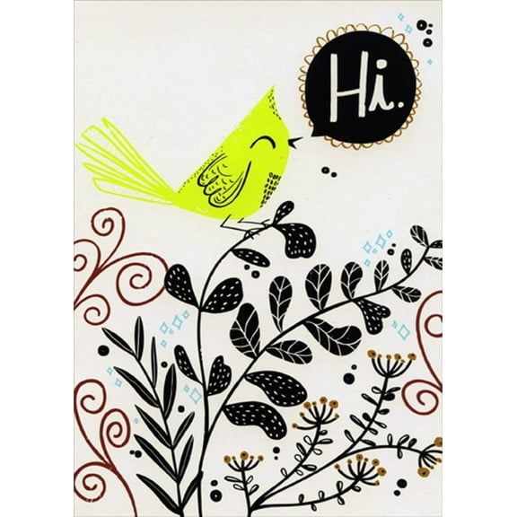 Designer Greetings Neon Green Bird on Black Vine Hello / Hi Card
