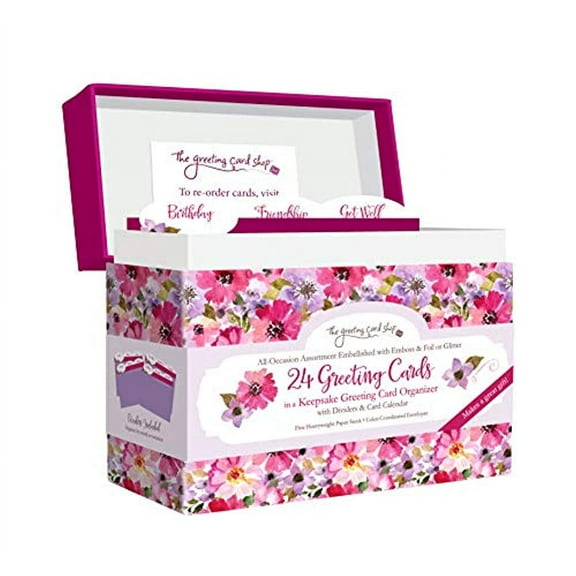 Designer Greetings All Occasion Greeting Card Assortment 24 Cards with Envelopes in a Keepsake Floral Organizer Box Birthday Thank You New Baby Anniversary Sympathy Get Well Blank