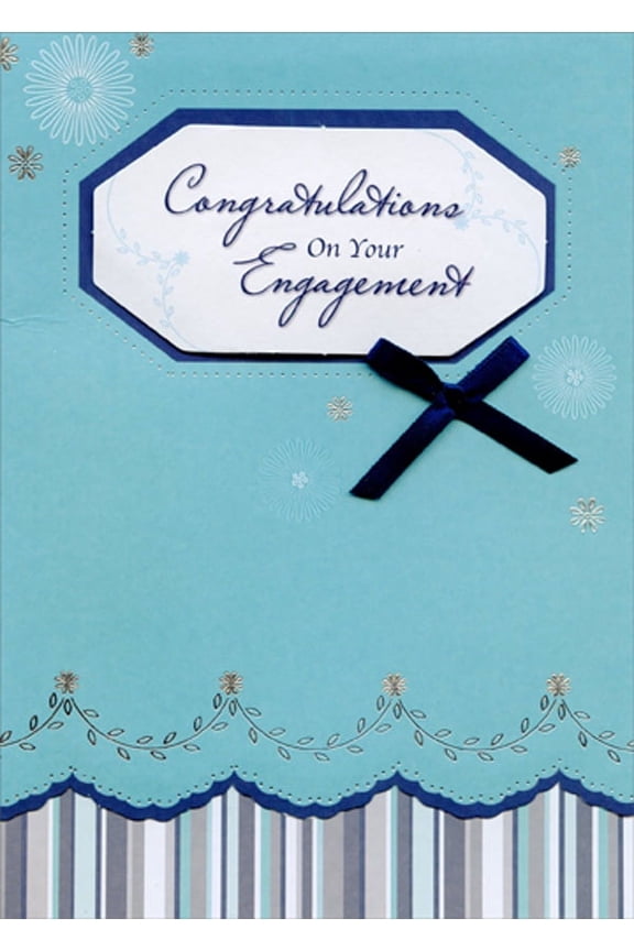 Octagonal Banner with Blue Bow 3D Hand Decorated Designer Boutique Keepsake Wedding Engagement Congratulations Card