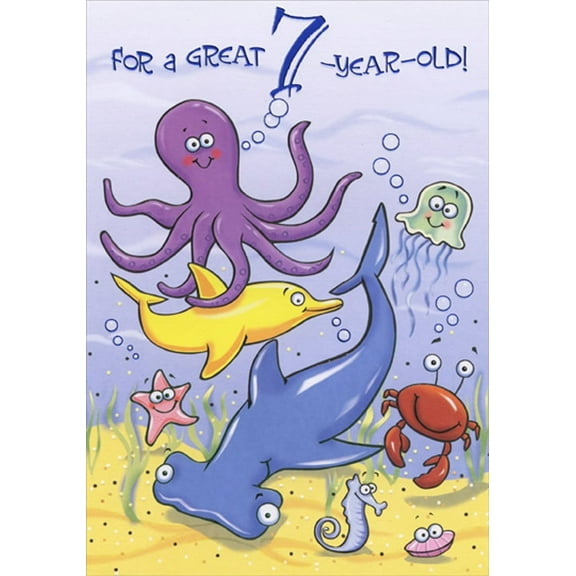 Designer Greetings Octopus, Dolphin, Shark and Sea Creatures Age 7 / 7th Birthday Card