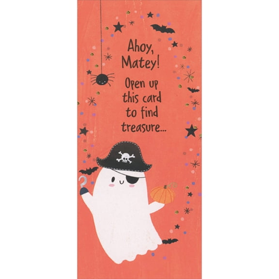 Designer Greetings Open Card to Find Treasure Pirate Ghost Halloween Money or Gift Card Holder