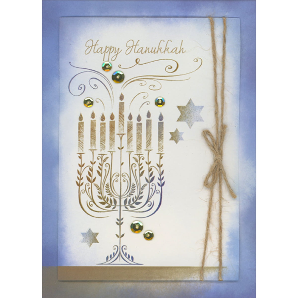 Designer Greetings Ornate Menorah Made from Vines on 3D Panel, Sequins and Twine Hand Decorated Hanukkah Card