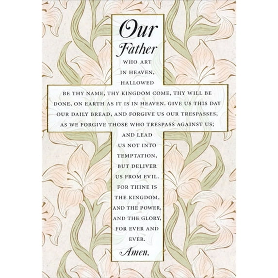 Designer Greetings Our Father Prayer : Gold Lined Cross with Lilies Clergy Appreciation Day Card