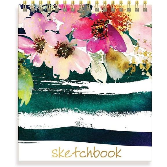 Designer Greetings Designer Papers, Top Bound Spiral Sketchbook, Pink Watercolor Floral Design ¬– 120 Sheets (8.375” x 10”) ¬Perfect for Artists and Creatives!