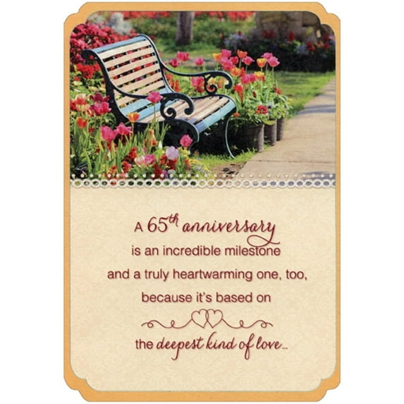 Designer Greetings Park Bench Between Colorful Flowers Die Cut 65th : Sixty-Fifth Wedding Anniversary Congratulations Card for Couple