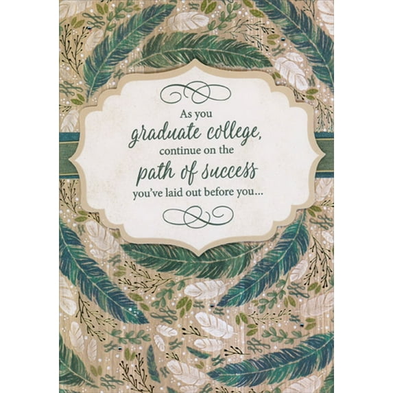 Designer Greetings Path of Success 3D Tip On Banner: Gems : Green and White Feathers Hand Decorated College Graduation Congratulations Card