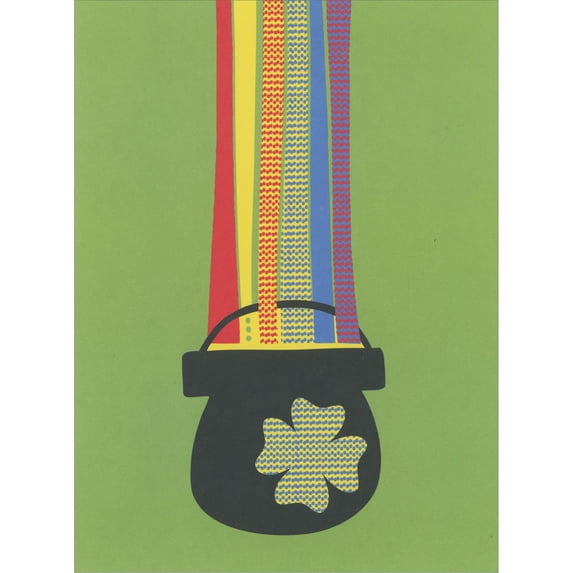 Designer Greetings Patterned Rainbow Over Black Pot with Four Leaf Clover St. Patrick's Day Card