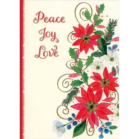 Designer Greetings Peace, Love and Joy Poinsettias Box of 18 Christmas Cards