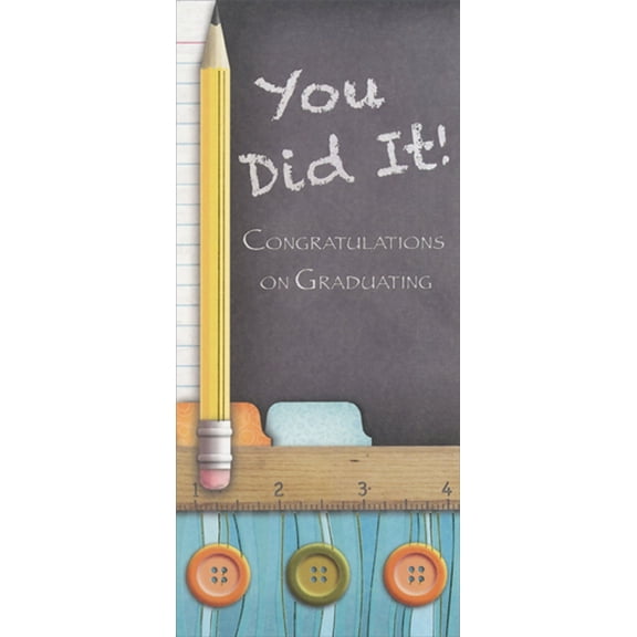 Designer Greetings Pencil, Ruler and Three Buttons Money Holder / Gift Card Holder Graduation Congratulations Card