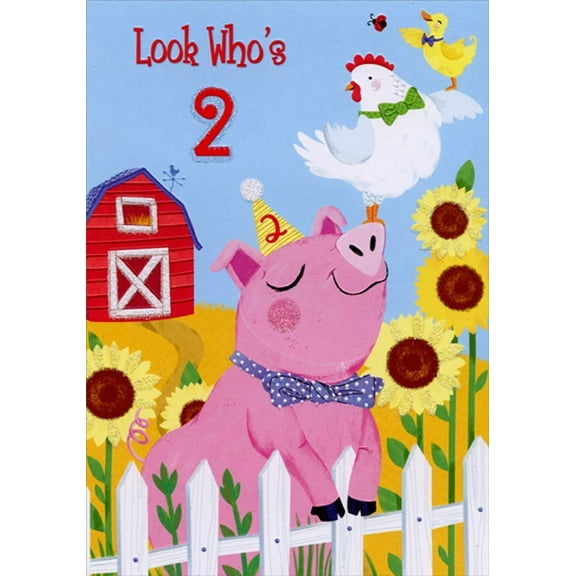 Designer Greetings Piglet, Chicken and Duck on Farm Age 2 / 2nd Birthday Card for Boy