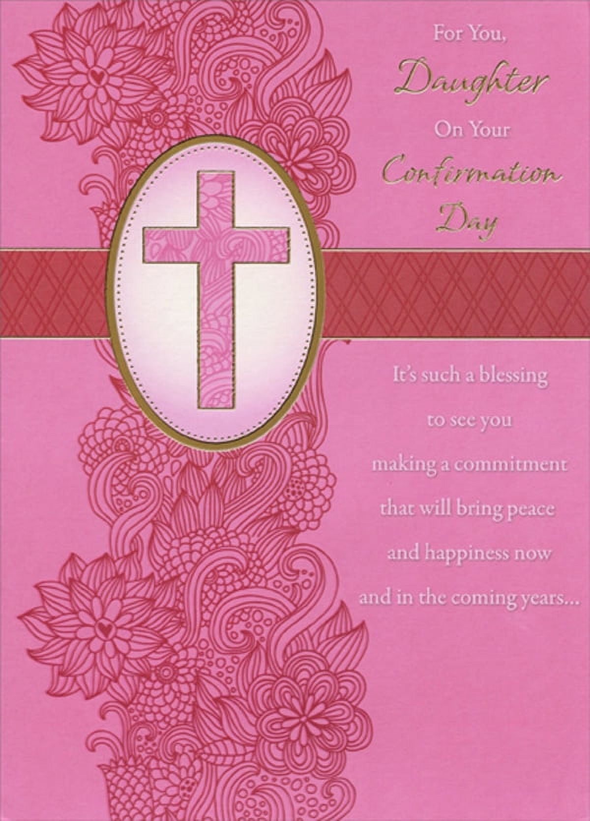 Designer Greetings Pink Column of Flowers on Pink Cross Confirmation ...