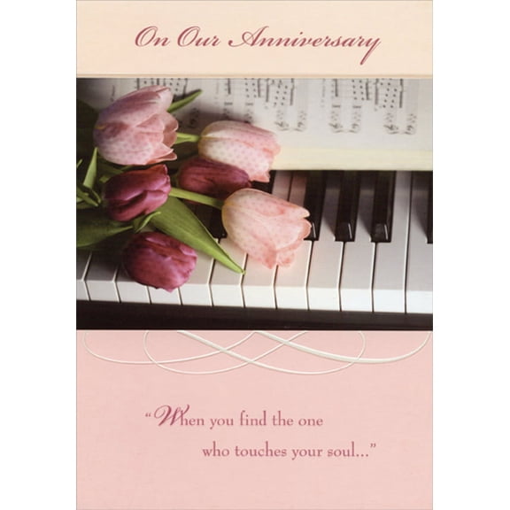 Designer Greetings Pink Flowers on Piano Keys Religious Our Wedding Anniversary Congratulations Card
