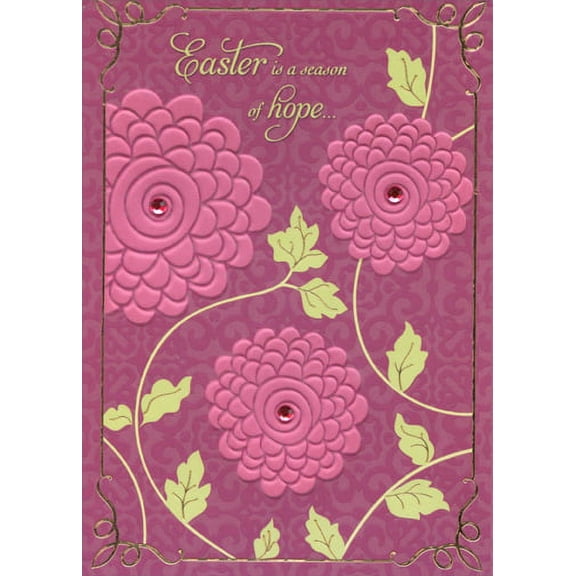 Designer Greetings Pink Flowers with Gems Easter Card