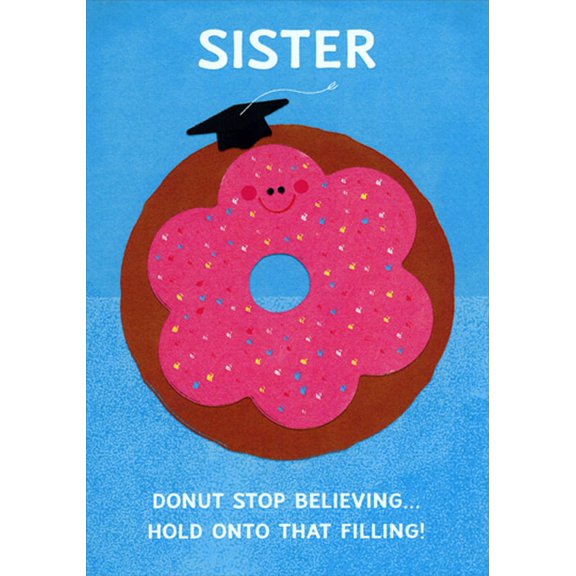 Designer Greetings Pink Iced Donut Juvenile / Kids Graduation Funny Congratulations Card for Young Sister