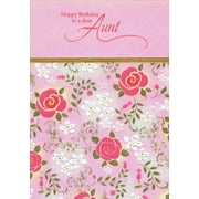 Designer Greetings Pink Roses and White Flowers on Light Pink Birthday Card for Aunt